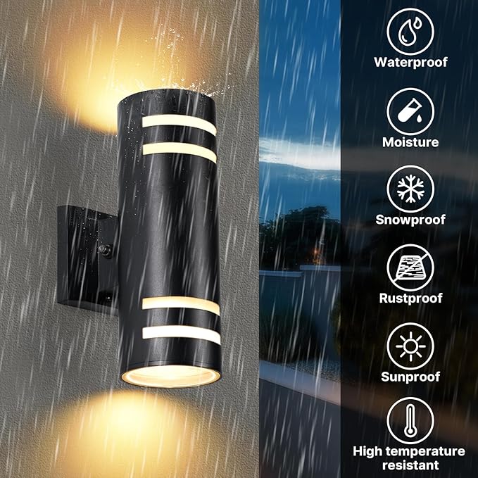 Dusk to Dawn Wall Light 4 Pack Modern Outdoor Wall Lights with LED Bulbs Cylinder Black Porch Light Fixture Wall Mount Up and Down Lighting Outdoor Wall Sconce for House Porch Door