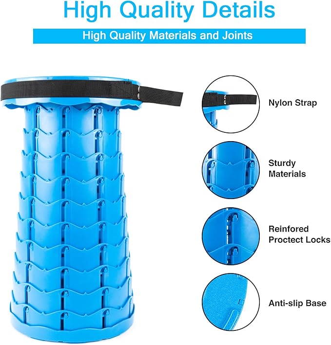 LB Portable Collapsible Retractable Folding Stool Lightweight Telescoping Foldable Camping Stool for Adults for Outdoor Fishing Hiking Gardening Travel BBQ Hunting Indoor Activities (Sea Blue)