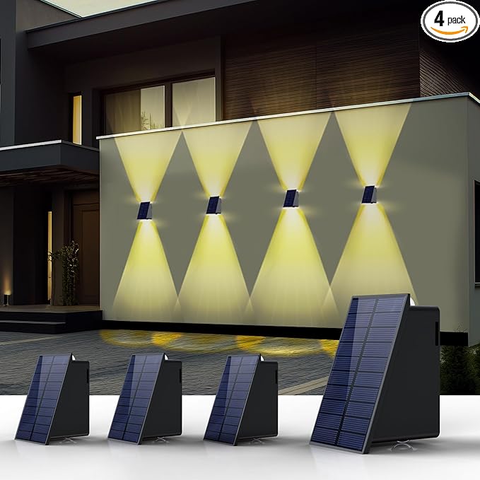 Solar Wall Lights OutdoorUp and Down Solar Wall Light with Dusk to DawnHigh Brightness Exterior Wall LightingIP65 Waterproof Solar Outdoor Wall Lights for House Wall(Warm White 4PC)