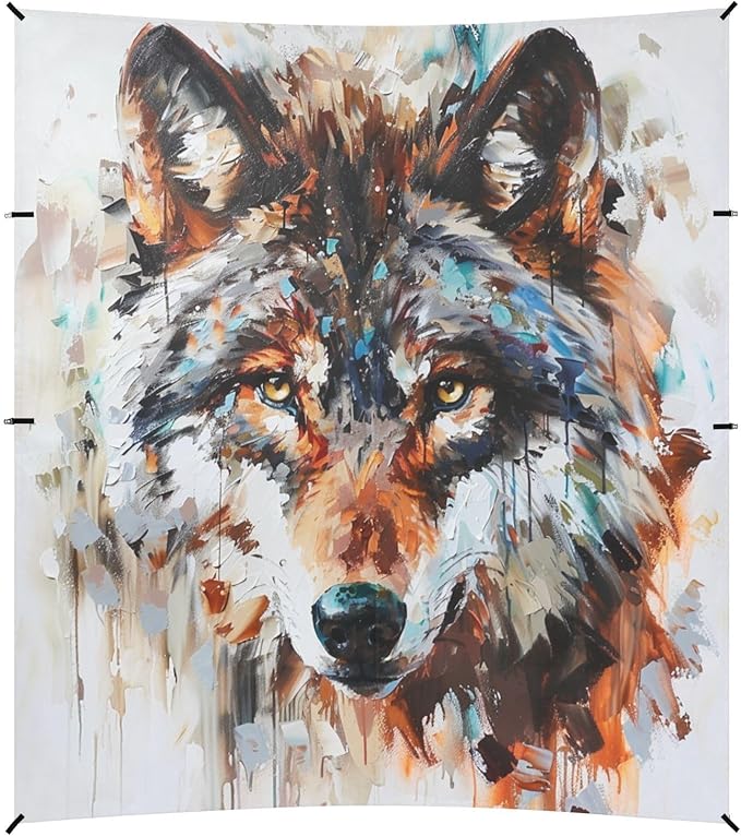 ALAZA Wolf Head Painting Beach Tent Sun Shelter UPF50+ Protection Beach Shade Canopy w/ 4 Sandbags for Outdoor Camping Fishing Backyard Fun Picnic 10x9 ft