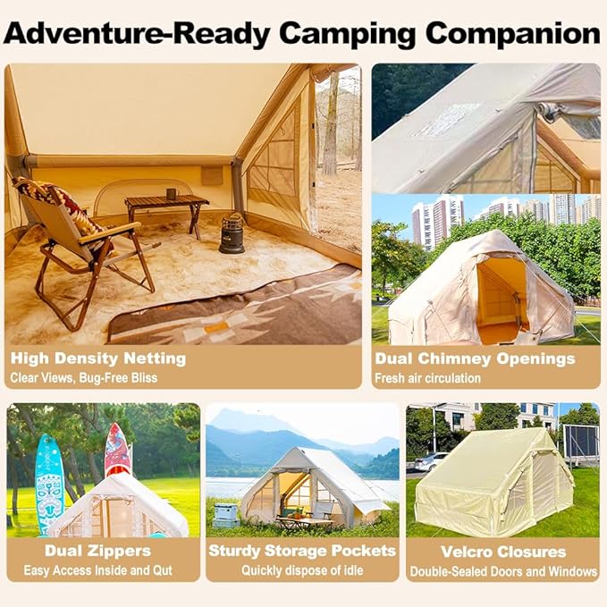 Inflatable Camping Tent - 67.8 SqFt Large Inflatable Tents 4-6 People Glamping Inflatable Hot Tent with Stove JackBlow Up Tent4 Season Air Tents for Camping Waterproof Glamping Easy Setup