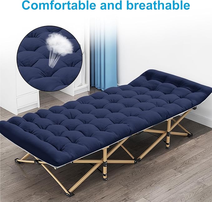 Camping Cot with Mattress 450LBS(Max Load) Portable Folding Outdoor Bed with Carry Bag for Adults Kids Heavy Duty Cot for Traveling Gear Supplier Office Nap Beach Vocation and Home Lounging