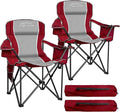 2PCS Folding Camping Chair Portable Outdoor Heavy Duty Padded Chairs Lawn Chair with Cup Holder Storage Pocket and Cooler Bag Supports 480LBS Red