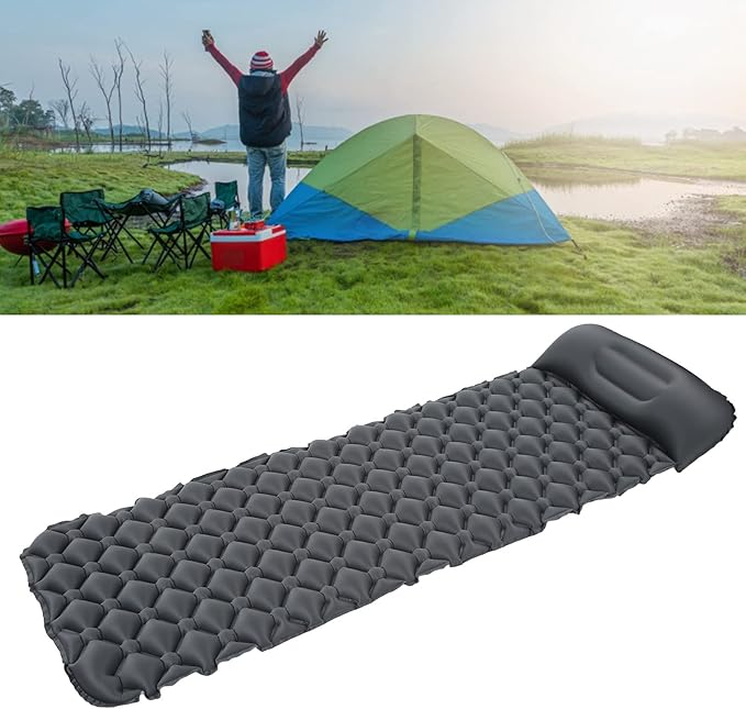 Camping Sleeping Pad Camping Mat with Pillow Inflatable Sleeping Mattress Built in Foot Pump Inflatable Mattress TPU Portable Bed for Backpacking
