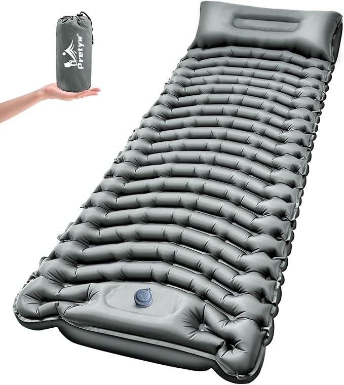 Sleeping Pad for Camping - Ultralight Camping Mattress with Pillow Built-in Foot Pump Compact Inflatable Portable Mat for Backpacking Hiking Car Traveling Beach Tent