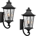 Outdoor Garage Lighting Fixtures 14.6 Inch Outdoor Wall Sconce Light Waterproof Outdoor Light Fixtures Wall Mount with Water Ripple Handmade Glass for Porch 2-Pack E26 Socket