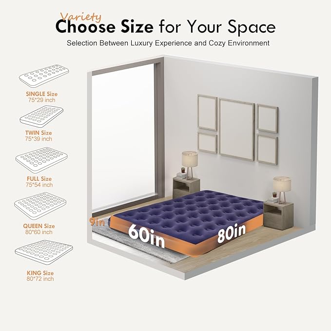 RAPTAVIS Queen Size Air Mattress Inflatable Bed Blow Up Mattress Camping Sleeping Pad