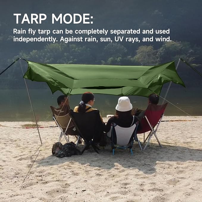 SkyNest 11ft Hammock with Net and Rain Fly Tarp 4 in 1 Camping Hammock Tent Ultralight Portable Double-Layer Hammock with Ridge Rope for Camping Hiking and Backpacking