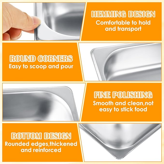 LANIAKEA 6PCS Hotel Pans Stainless Steel Steam Table Pan Restaurant Supplies 1/3 Size x 2.5 inch Deep Stainless Steam Table Pans Hotel Pan Trays for Food Party Catering Supplies