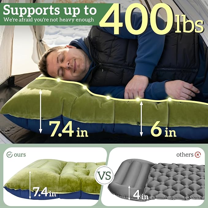 Sleeping Pad for Camping 6 Velvet Camping Mat Ultralight Inflatable Sleeping Pad with Built-in Foot Pump &amp Pillow Compact for Camping Backpacking Hiking Traveling Tent