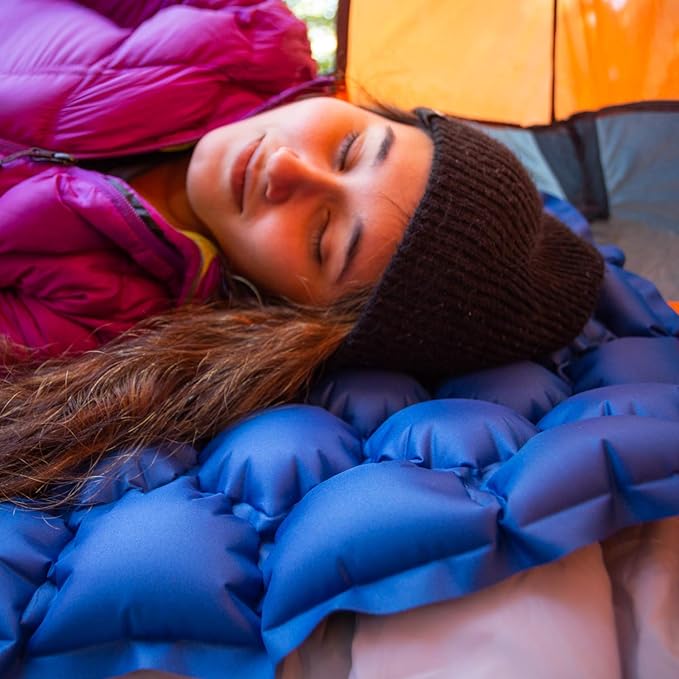 ECOTEK Outdoors Hybern8 Ultralight Inflatable Sleeping Pad with Contoured FlexCell Honeycomb Design - Easy to Inflate Comfortable Lightweight Durable and Hammock Approved [Ocean Blue]