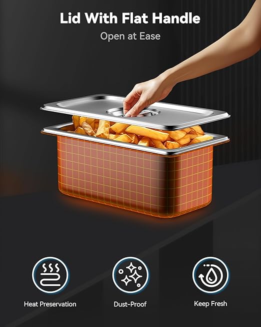 8 Pack Hotel Pans with Lids 1/4 Size 6 Deep Stainless Steel Steam Table Pan 22 Gauge Anti Jam Commercial Catering Food Pans for Hotel Home Party Restaurant Buffet