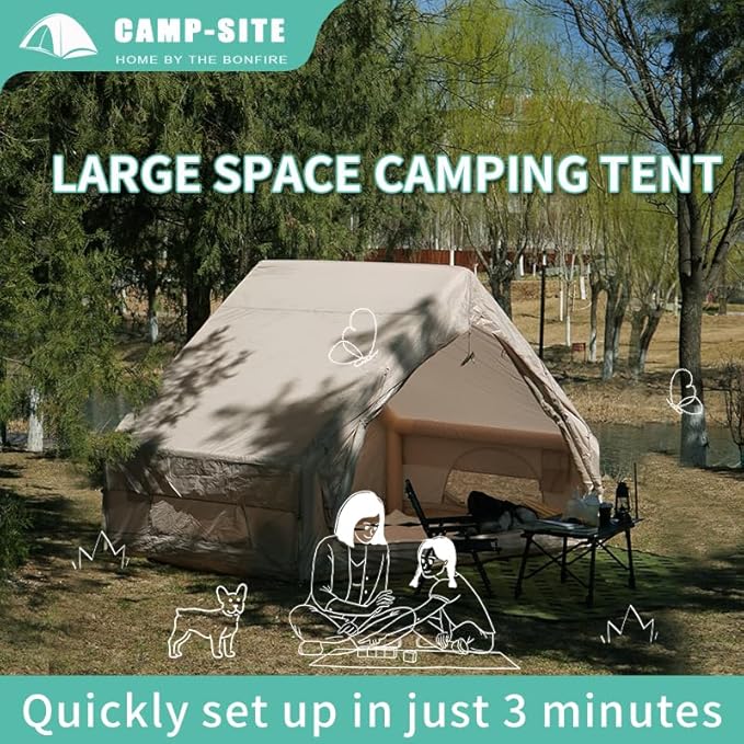 2025 Upgraded Waterproof Inflatable Camping Tent for 5-8 People No Assembly Needed Luxury Glamping House Oxford Fabric Inflatable Camping Tents with Hand Pump