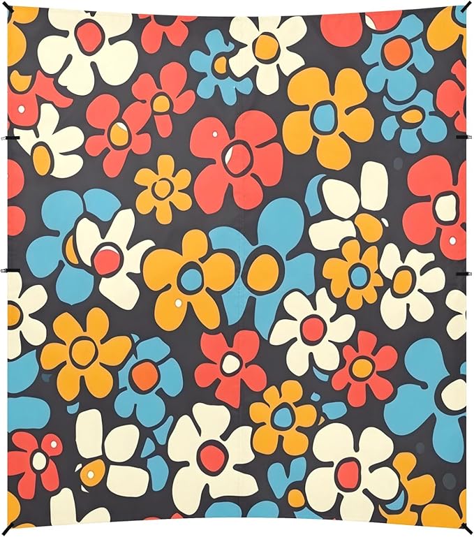 Camping Sun Shelters Groovy Pattern with Flowers Beach Canopy 126 * 110.2in