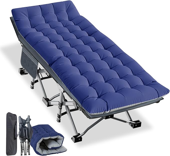 NAIZEA Folding Camping Cots for Adults Folding Cot with Mattress Camping Foldable Bed Portable Military Cot Double Layer Oxford Strong Heavy Duty Sleeping Cots w/Carry Bag for Camp Office Travel