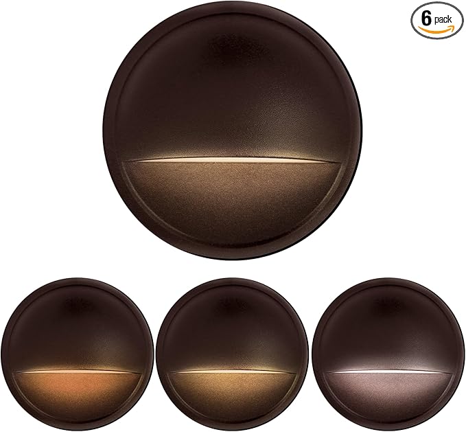 LED Low Voltage Deck Lights Outdoor Waterproof6-Pack 3CCT Deck Lighting Fixtures Landscape Step3W12V-24V AC/DC Die-cast Aluminum Housing Fence Lamp Wired 2700K/3500K/5000K (Brown)