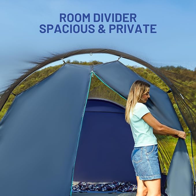 Timber Ridge 8 Person Camping Tent with Large Porch Portable Waterproof Windproof Family Tent with Rainfly Carry Bag Room Divider Easy Set-up Tent with Excellent Ventilation for Camping 3 Season