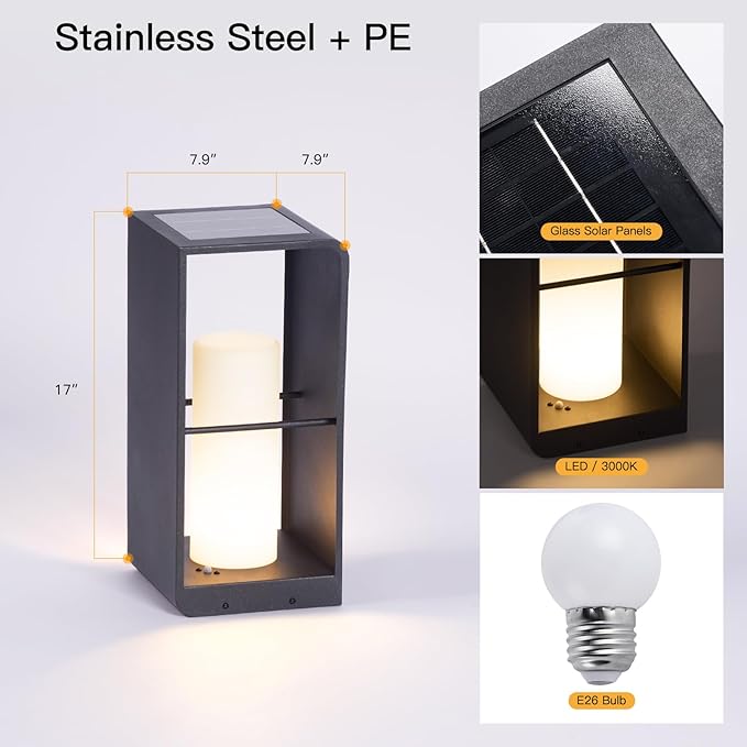 17 Tall Solar Floor Lamp 3000K LED Solar Lanterns Outdoor Waterproof Modern Outdoor Lights for Patio Large Pathway Lights Solar Powered Dusk to Dawn Floor Lamps for Yard Pathway Garden Porch