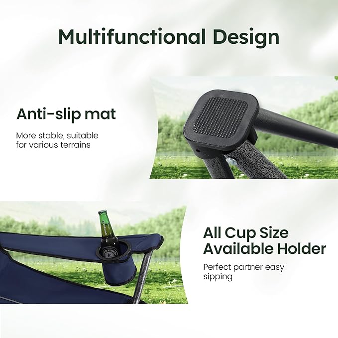 HIGH POINT SPORTS Heavy Duty Canopy Lounge Chair Sunshade Hiking Travel Chair Foldable Canopy Shade Chair for Outdoor Camping Patio Support 350 LBS 2 Pack Navy