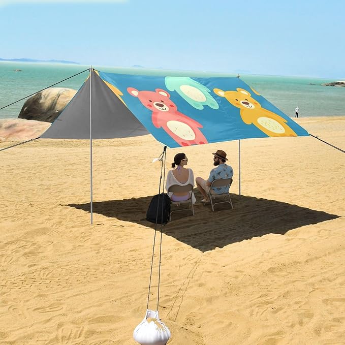 Cute Bear Camping Sun Shelter Beach Tent Portable Beach Sun Shade Outdoor Canopy for Camping Trips Fishing Picnic