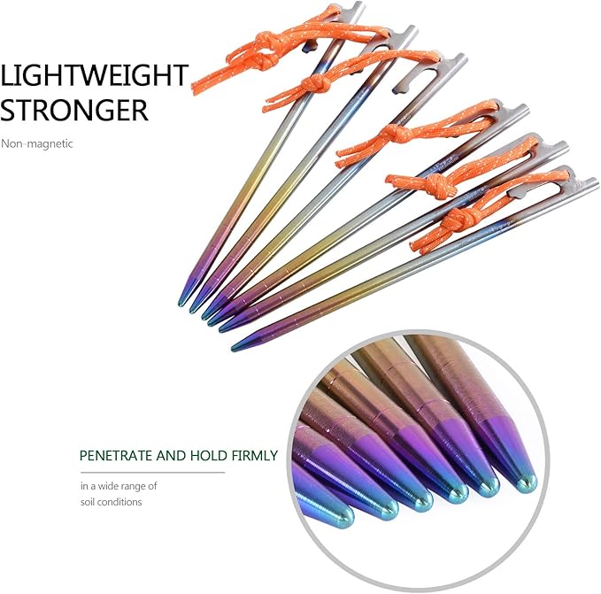 Boundless Voyage 6pcs Titanium Alloy Tent Pegs Outdoor Camping Awning Tent Stakes Lightweight Tent Nail 24CM-Ti4013P