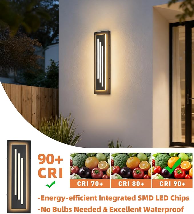 tewei 15.7'' Outdoor Wall Lights Modern Black LED Outdoor Wall Sconce Large Long Exterior Lighting Fixtures 3000K Waterproof Front Porch Lights Outside Lights for House Garage Indoor 2 Pack