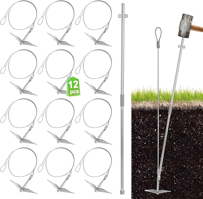 Ground Earth Anchors 35“X 1/8 for Shedswith Drive Rod Tool Galvanized Cable for Securing Camping Tents Swing Set Green House 12 Pack Single Layer Earth Anchors for Trapping