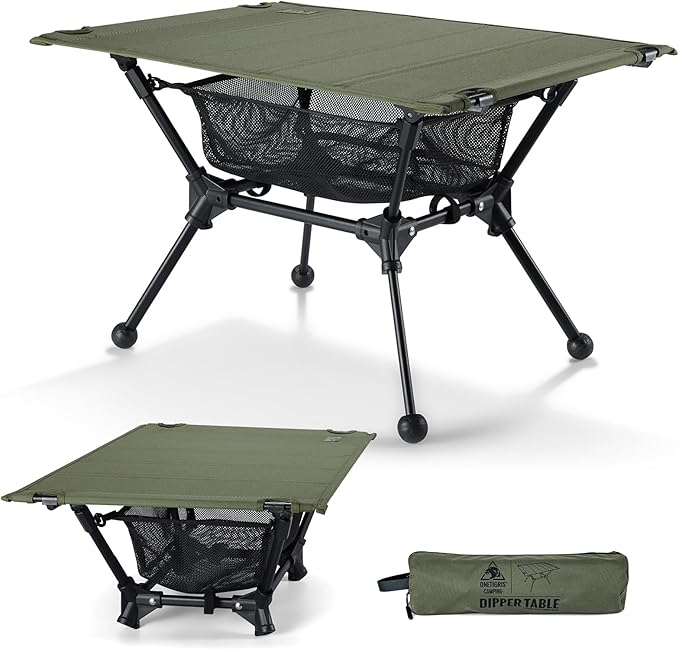 ONETIGRIS Dipper Camping Table Lightweight Portable Folding Table with Mesh Storage Net High/Low Options Ideal for Camping Hiking Tailgating Beach Picnic Travel Backyard