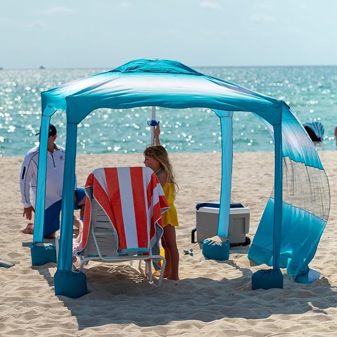 AMMSUN Beach Cabana 6.2'×6.2' Beach Canopy Easy Set up and Take Down Cabana Tent with Sand Pockets Instant Sun Shade with Side Wall Gradient Blue