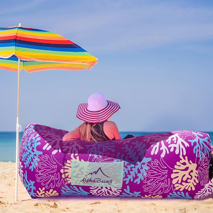 AlphaBeing Inflatable Lounger Air Sofa Portable Inflatable Couch Mesh Hollow Air Hammock Anti Leakage Air Chair for Outdoor Camping Beach Traveling