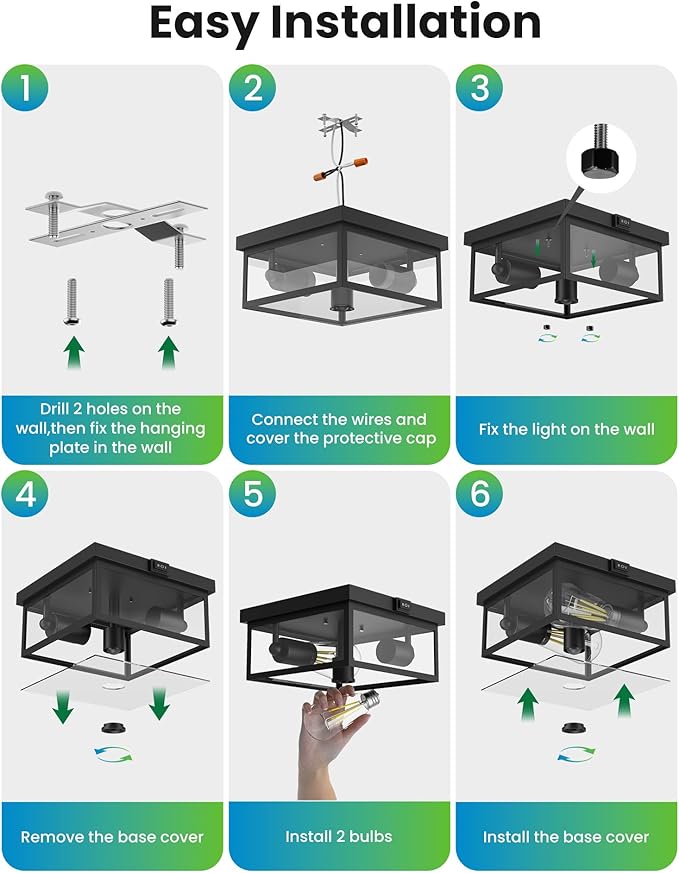 Outdoor Ceiling Light with Motion Sensor 12'' Flush Mount Porch Light Exterior Light Fixture with Clear Glass Dusk to Dawn 2-Light Fixture for PatioPorch
