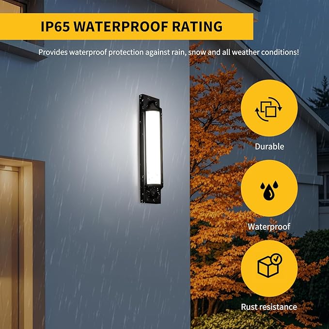 18 Inch Modern Outdoor Wall Lights Dimmable LED Black Exterior Wall Sconce Lighting Fixtures with Milk Glass Rectangular Outdoor Lights for Garage House Porch