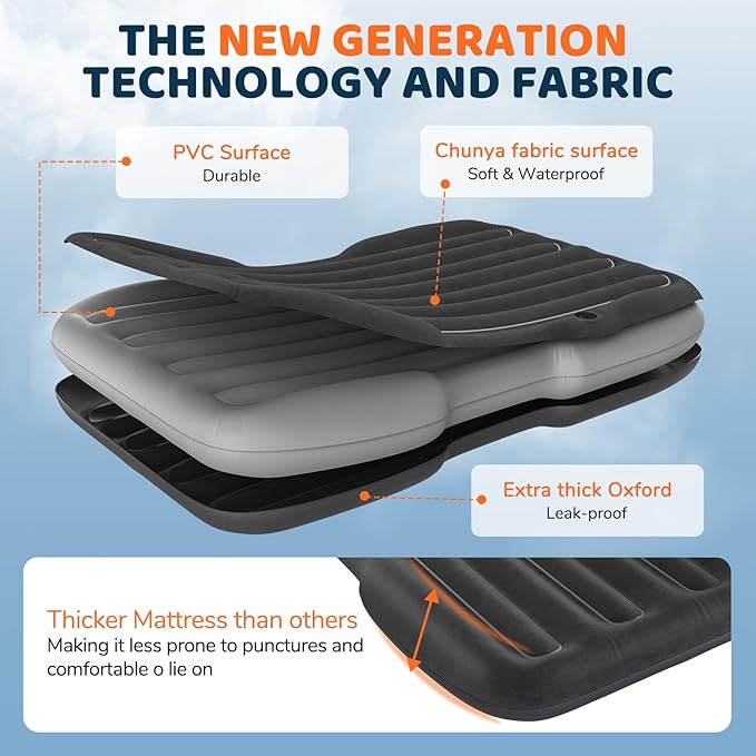 SUV Air Mattress Inflatable Travel Bed: Foldable - Portable Car Inflatable Bed Camping &amp Road Trips - Thickened Car Air Mattress for Back Seat with Carry Bag &amp Cup Holder &amp 2 Pillows