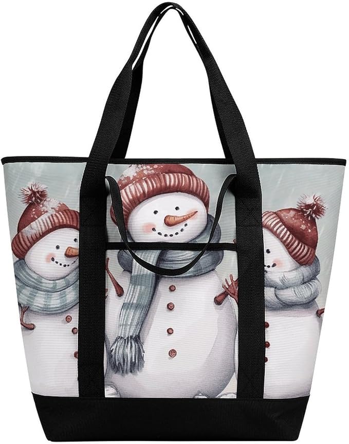 Insulated Shopping BagLarge Reusable Cooler Bags Winter Snowman Printed Foldable Shopping BagTravel Waterproof Shoulder Bag