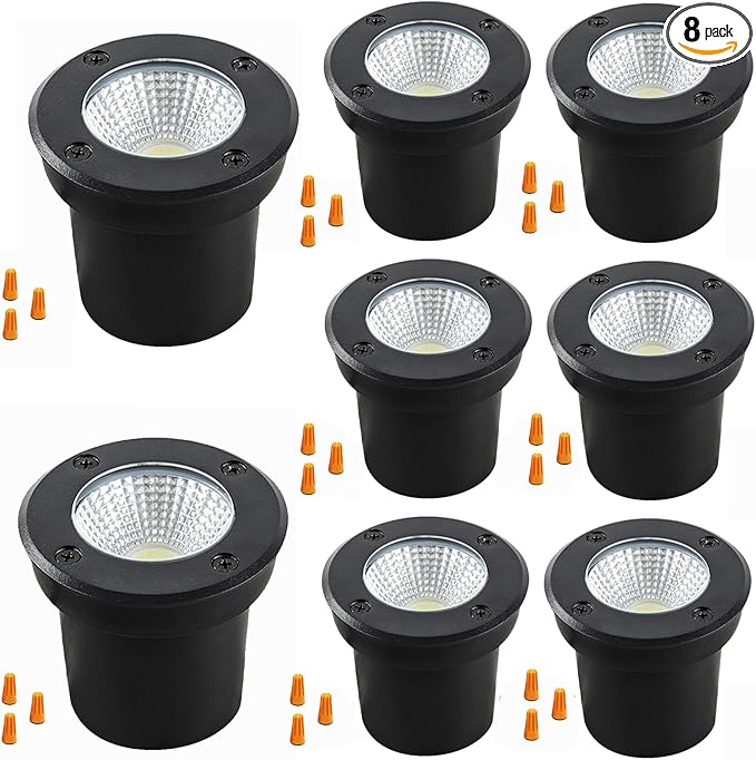 Outdoor Landscape Lights5W 500lmHigh Voltage 110V 120V Ground LightsIP65 Waterproof LED Well Light3CCT Selectable Underground Lamps Wired for GardenPathwayDrivewayPack of 8