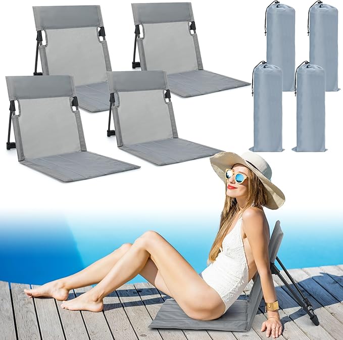 Karenhi 4 Pcs Foldable Poolside Chairs Portable Beach Chair Folding Poolside Chairs for Edge of Pool for Adults Traveling Camping Picnic Lawn Accessories (Light Gray)