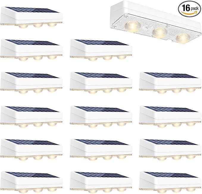 Solar Fence Lights Outdoor Waterproof Led 1300mAh16pack6 inch Solar Lights for Fence with Warm White &amp RGB 8 ColorsOutdoor Solar Lights for Patio Backyard Deck Railing (White)