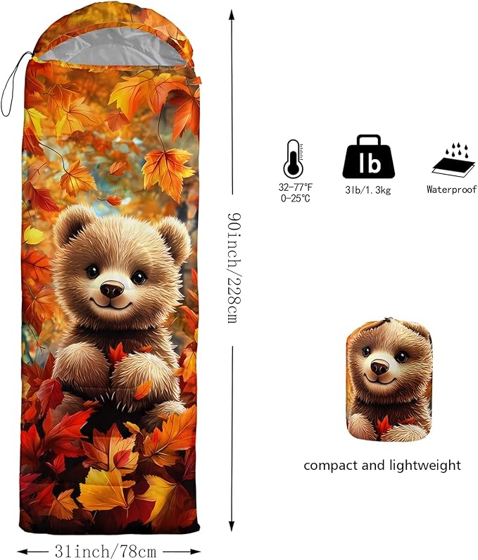 AILONEN Cartoon Camping Sleeping Bag for Boys Girls AdultsLightweight &amp Waterproof3 Season Warm &amp Cold WeatherPortablePrinted Sleeping BagTravelingCampingHiking