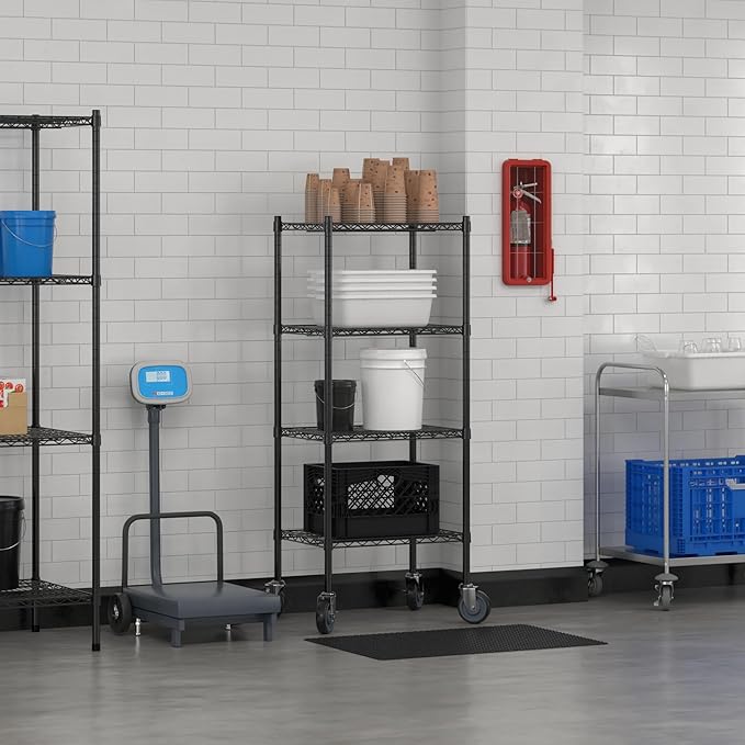 Commercial NSF Listed Black Epoxy Mobile Wire Shelving Kit 18 x 24 x 60 with 4 Shelves Perfect for Warehouse Walk-in Refrigerator Freezer Grocery Store Restaurant Dishroom