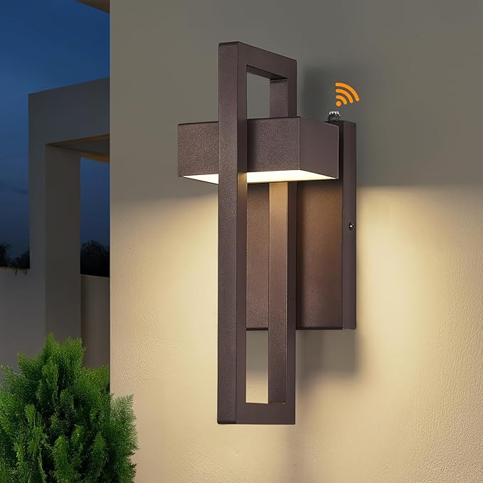 tewei LED Outdoor Wall Sconce Dusk to Dawn Outdoor Lighting Modern Exterior Lighting Fixtures Brown LED Front Porch Lights Outside Wall Mount Lights for House Hallway Warm White 3000K 1 Pack