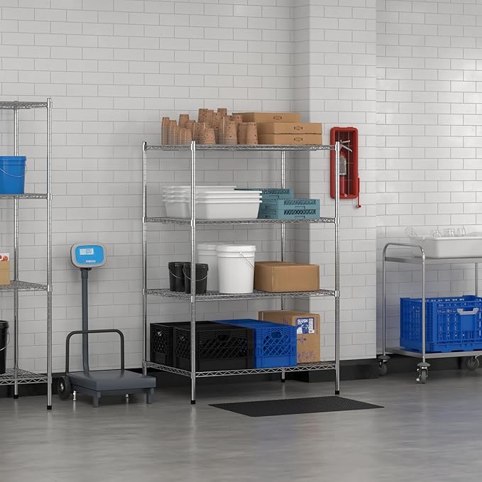 Commercial NSF Listed Chrome Stationary Wire Shelving Kit 30 x 42 x 64 with 4 Shelves Perfect for Warehouse Walk-in Refrigerator Freezer Grocery Store Restaurant Dishroom