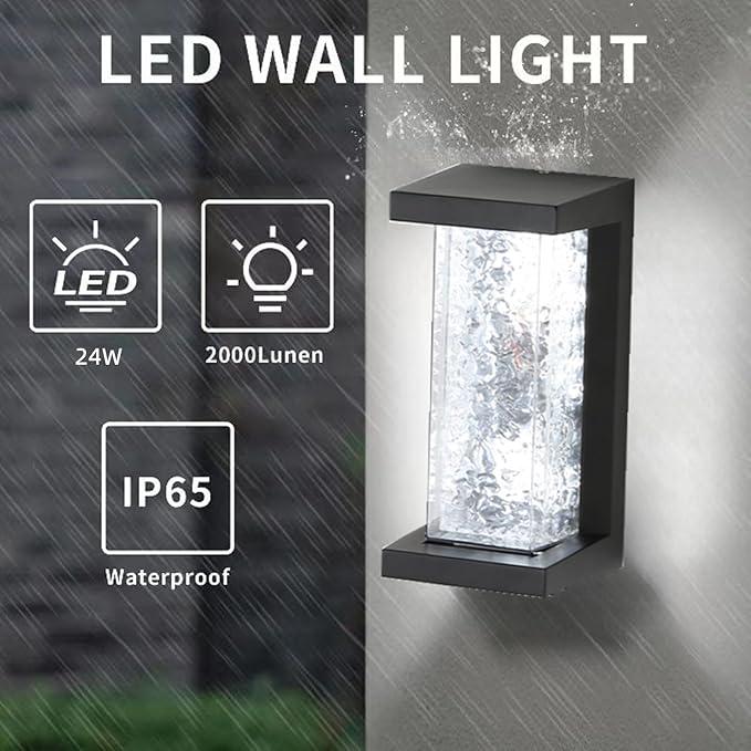 Outdoor Wall Lights 3-Color Modern Porch Light 24W Modern Exterior Lighting Fixtures Sconce 120V Outside Fixture for House