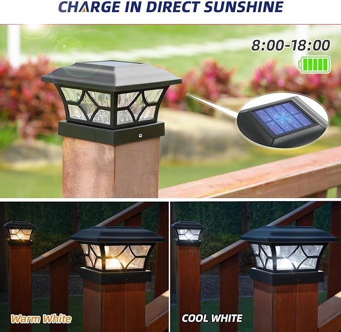 APONUO 4x4 Solar Post Cap Lights 16 Pack - 6x6 Post Cap Solar Light 2-Mode IP64 Waterproof Post Lights Solar Powered for 4x4 5x5 6x6 Wood/Vinyl Posts Black