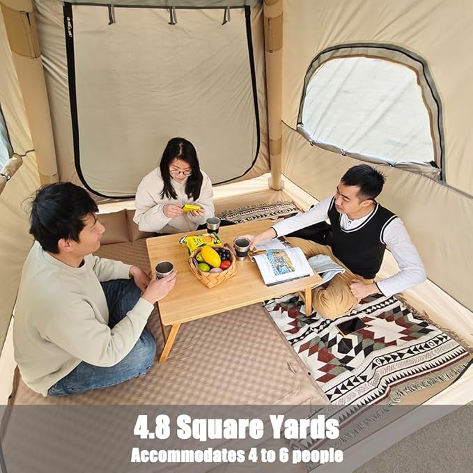 Camping Inflatable Tent with Pump 4 Person Easy Set up Glamping House with Mesh Waterproof Family Air Blow Up Tents