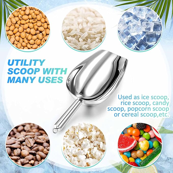 4 Pcs 24 Ounce Metal Ice Scoop Large Scoop for Freezer Rust-proof Utility Ice Cube Scoops with Hanging Loop for Coffee Bean Popcorn Flour Dog Food Candy Potted Plants Dishwasher Safe