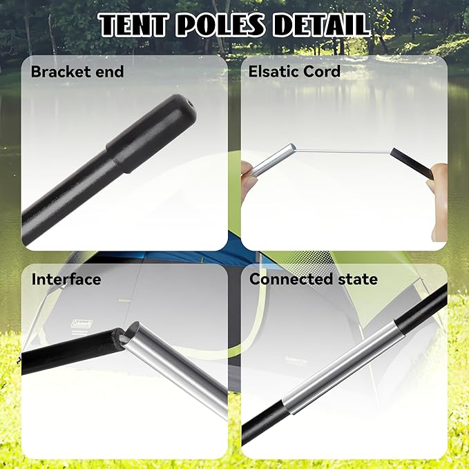 3 PCS Tent Poles Replacement for Coleman 4 Person Sundome Camping Tent Camping Tent Accessories for Coleman Sundome Tent Pre-Assembled Replacement Poles