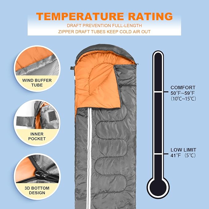 Northroad Lightweight Sleeping Bags for Adults Cold Weather Waterproof Backpacking Camping Sleeping Bag for Adults Girls Boys MensCompact Sleeping Bag Camping Gear Must Haves 3 Season