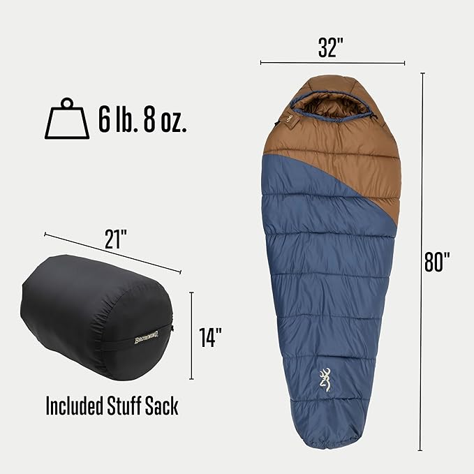 Browning Discover -20° Sleeping Bag – Extreme Cold Weather Mummy Sleeping Bag with TechLoft Silver Insulation Draft Collar &amp Durable Shell for Winter Camping Backpacking &amp Outdoor Adventure