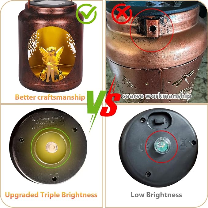 Metal Solar Lantern with Fairy Patterns &amp Resin Fairy Statue Inside Garden Decor Gifts for Women Mom Grandma Hanging Solar Lights Decoration Outside for Yard Patio Porch(Shepherds Hook Included