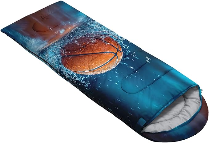 Kids Sleeping Bag for Boys Girls3D Basketball Print-Lightweight Warm Portable Outdoor Indoor-Waterproof Cold Weather Resistant Sleeping Bag for Camping Hiking